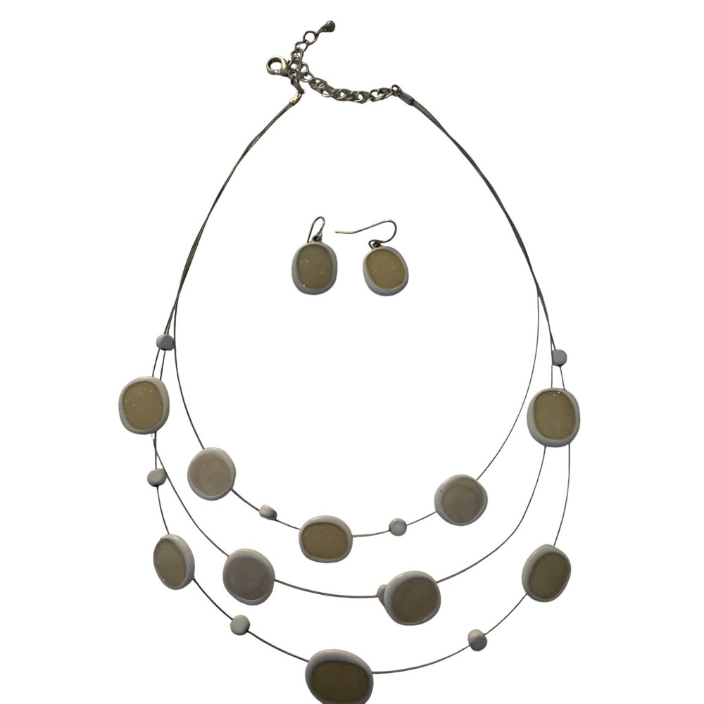 VTG Silver & Gold Tone Multi TIer Necklace & Earring  Celestial Retro Design